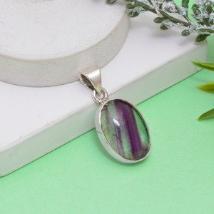 Belle pierre précieuse ovale en fluorite naturelle 925 bijoux pendentifs faits à la main en argent sterling pour femmes - Product Image 3