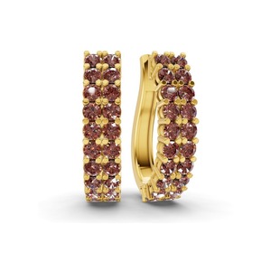 Créoles en or massif 14 carats, double rangée de diamants de laboratoire ronds, couleur marron châtain, 1 carat total, pureté VS, 40 diamants, Richesse de la Récolte d'Automne - Product Image 3