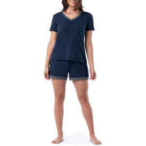 เสื้อยืดและกางเกงขาสั้นแขนสั้นผ้าฝ้าย100% สำหรับผู้หญิงชุดเสื้อผ้าคู่แบบลำลองสำหรับใส่ได้พอดีกับฤดูร้อน - Product Image 1