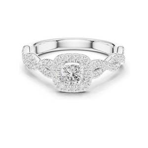 Bague de fiançailles en diamant de laboratoire taille coussin 0,858 CT avec halo, clarté VVS-VS EF, or 18 carats, 14 carats, 10 carats et argent 925 - Product Image 1