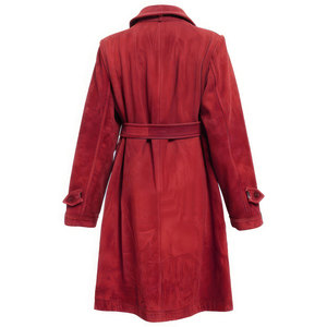 Manteau trench léger et décontracté en cuir de mouton rouge véritable, en daim, avec col croisé et fermeture éclair, design élégant pour femme - Product Image 6