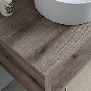 KORICINI Minimalist Two-piece Suspended 100CM Bathroom Cabinet Mirror Included Water Resistant Durable Fossil <b>Oak</b> Finish Oval - Product Image 4