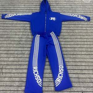 Sudadera con capucha bordada con apliques personalizados, pantalones de chándal con lavado ácido, chándal acampanado con sol desteñido, conjunto de chándales para hombres - Product Image 1