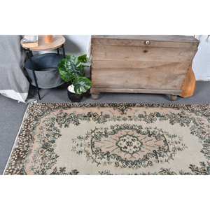 พรมขนสัตว์สีน้ำตาลเบจ7ft วินเทจ3.7ชิ้นงานแฮนด์เมดสไตล์คลาสสิกตุรกีมีดีไซน์เย็บปะติดปะต่อกันด้านหลังทำจากยางสำหรับใช้ข้างเตียง - Product Image 2