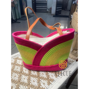 Bolso de Mano Casual para Mujer, de Algodón Trenzado con Correa de Cuero, Cierre de Cremallera, 12x5x10 Pulgadas, con Rayas Elegantes - Product Image 4