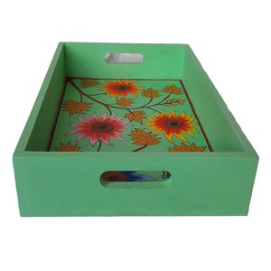 Venta al por mayor bandeja de servicio de madera rectangular a granel con asas hechas a mano para el hogar hoteles bandejas de mesa para servir alimentos - Product Image 4