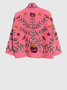 Veste à col mandarin brodée à la main avec motifs floraux, manches longues, grande taille, vêtements de printemps pour femmes, coton tissé, style Prairie Chic - Product Image 2