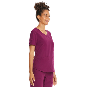 Traje de médico para mujer, conjunto de uniforme médico de secado rápido de manga corta de Color azul granate con diseño personalizado - Product Image 5