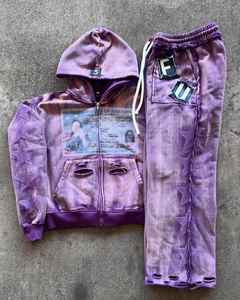 Conjunto Deportivo para Hombre con Capucha y Pantalones con Cierre, Lavado Ácido, Bordado Aplicado, OEM - Product Image 1