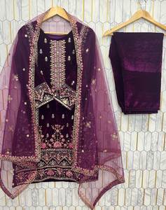 Women Embroidered Kurti Pant Dupatta Set Purple Ethnic Wear Ladies Designer Suit - Product Image 6