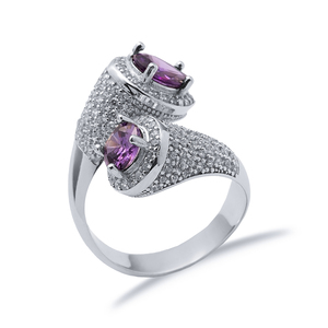 Amatista CZ piedra doble cara redonda y pera Stony Cluster anillo de plata ajustable al por mayor hecho a mano 925 plata esterlina - Product Image 4