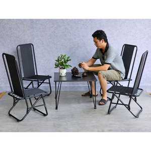 Minimalist Living Room Furniture Combo Set Square Oak Wood and 4 Foldable Mesh Chairs Convertible <b>Coffee</b> <b>Table</b>-CBCF291 - Product Image 6