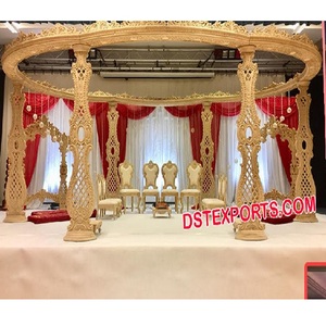 Décoration de mariage indienne, grand mandap en bois, magnifique décoration de mandap, mandap en bois sculpté pour mariage intérieur, Vedika Mandap NZ - Product Image 1