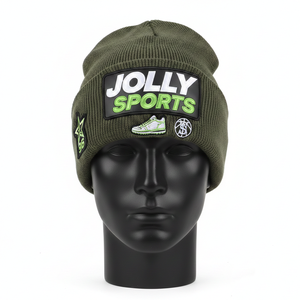 Gorro de Punto Acrílico Suave de Primera Calidad de 280 g/m² para Hombre, Color Verde, Logotipo Bordado Personalizado, Parche Deportivo Elegante, Gorro de Jacquard de Invierno - Product Image 1