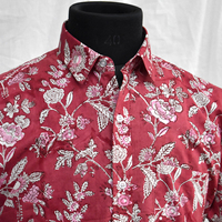 Chemise Homme Rayée en Coton Cambric Doux Imprimé à la Main Indien, Col Mandarin Triple Boutonnage – Meilleure Vente Actuelle