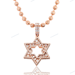 Baguette y corte redondo VVS D Moissanite Plata de Ley 925 diseño de personalización de estrella Rosa completa colgante de uso diario para Unisex - Product Image 2