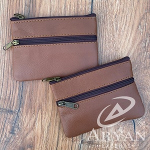 Nuevo bolso personalizado de dos cremalleras de cuero genuino para mujer, Mini monedero personalizado de cuero Real, billetera pequeña, estuches para tarjetas de crédito - Product Image 1