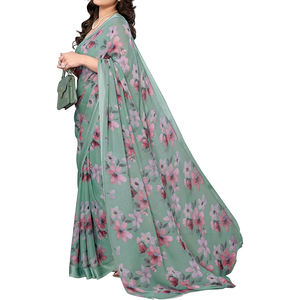 ส่าหรีผ้าฝ้ายใส่สบายกับเสื้อพิมพ์ลายสำหรับใช้ในชีวิตประจำวันหรือปาร์ตี้แบบดั้งเดิม - Product Image 5