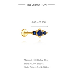 Orecchino per cartilagine con filettatura interna in <span class=keywords><strong>argento</strong></span> 925 placcato oro 18K, con zircone blu 5A di diverse misure, per <span class=keywords><strong>piercing</strong></span> Helix e <span class=keywords><strong>Trago</strong></span> - Product Image 6