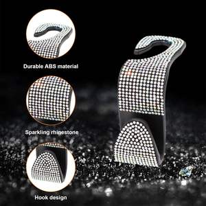 Ziciner <b>Car</b> <b>Seat</b> Headrest Hook Crystal Rhinestone Backseat Hanger <b>Storage</b> Organizer Universal Fit 2pcs Black - Product Image 5
