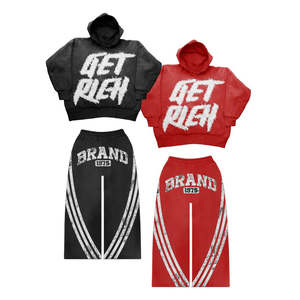 OEM Custom Mens 100% Cotton Oversized Boxy Sweatsuit Distressed Patch Embroidery Hoodie & Sweatpants - Product Image 6