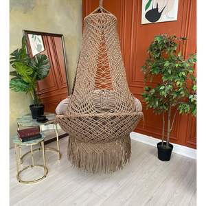 Silla Colgante de Macramé para Interiores y Exteriores, Hamaca con Asiento Individual para Sala de Estar, Muebles de Patio - Product Image 2