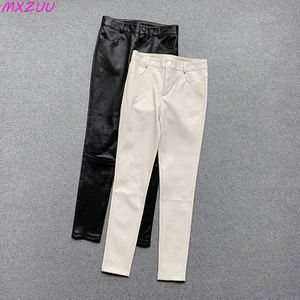 Black/<b>White</b> Genuine Leather Pencile Pants Sheepskin Classic High Waist Skinny Trousers Stretch <b>Leggings</b> for <b>Women</b> Pantalon Mujer - Product Image 3