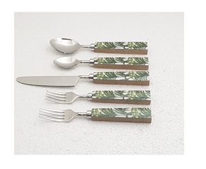 Ensemble de couverts en acier inoxydable de style luxe personnalisé 5 pièces ensemble de couverts manche en bois émail impression vaisselle couverts en argent royal - Product Image 1