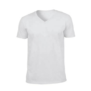 เสื้อยืดคอวีสำหรับผู้ชายเสื้อยืดผ้าฝ้ายธรรมดา - Product Image 4