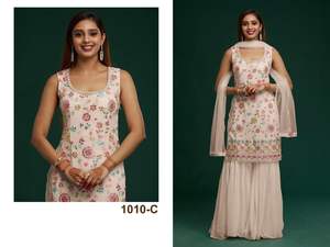 Atractiva mejor tela última colección Faux Georgette Salwar Kameez con bordado y trabajo de espejo a precio barato - Product Image 5