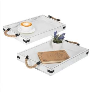 Paire de plateaux en bois de pin avec poignées en corde Plateau de service en bois personnalisé Plateaux décoratifs en bois-Idéal pour les hôtels, les restaurants et la maison - Product Image 6