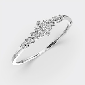 IGI Certified Lab Grown Round Diamond Floral Cluster Bangle Bracelet in 9K Yellow / White / Rose Gold - Product Image 3