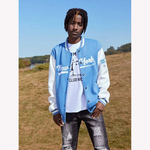 Veste universitaire premium pour homme, corps en laine et manches en cuir véritable, veste bomber classique de baseball universitaire, couleur unie - Product Image 6