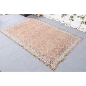 Alfombra turca Vintage clásica Beige 6,2X9,3 pies, diseño de retazos hecho a mano, Material de lana viscosa, respaldo de látex para uso en la sala de estar - Product Image 4