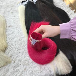 Hot Pink 100% Cabello virgen a granel Cabello humano crudo liso natural de alta calidad Un donante - Product Image 2