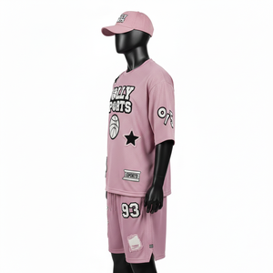 Ensemble short de basket-ball pour homme, tissu en maille polyester de haute qualité, rose clair, vêtements de sport avec logo personnalisé, ensemble short pour homme - Product Image 3