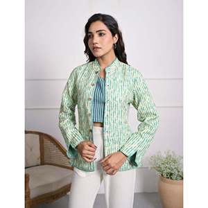 Silk Block Printed Reversible Winter <b>Jacket</b> with Button Decoration - Product Image 5