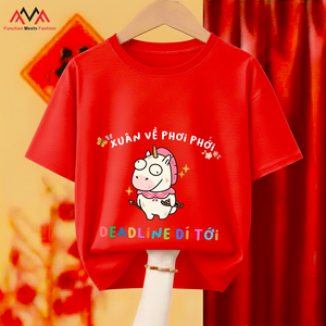 Camiseta Casual con Estampado (Grafía), Cuello Redondo, Manga Corta, Corte Regular, Color Rojo, 95% Algodón + 5% Elastano, Diseño Vietnamita del Tet Lunar - Product Image 3