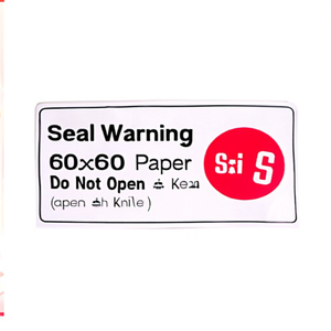 ป้ายเตือนแบบซีล ขนาด 60x60 มม. กระดาษสีขาว ห้ามเปิดด้วยมีด (พร้อมสัญลักษณ์) - Product Image 2