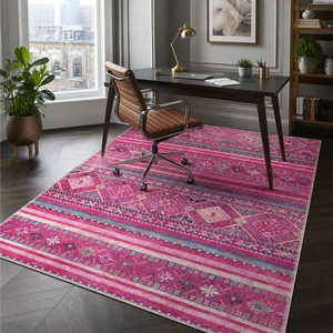 Netline Home Serene Mosaic Bright Pink Bohemian Washable <b>Rug</b> - Product Image 4