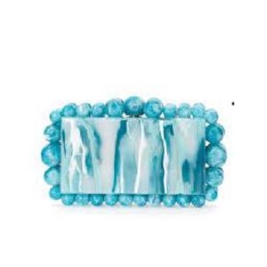 Luxury Fashion Ladies <b>Resin</b> Clutch Open Closure Handmade Metal <b>Stone</b> Work Pearl Button Embellishment Bridal Handbag Best Seller - Product Image 2