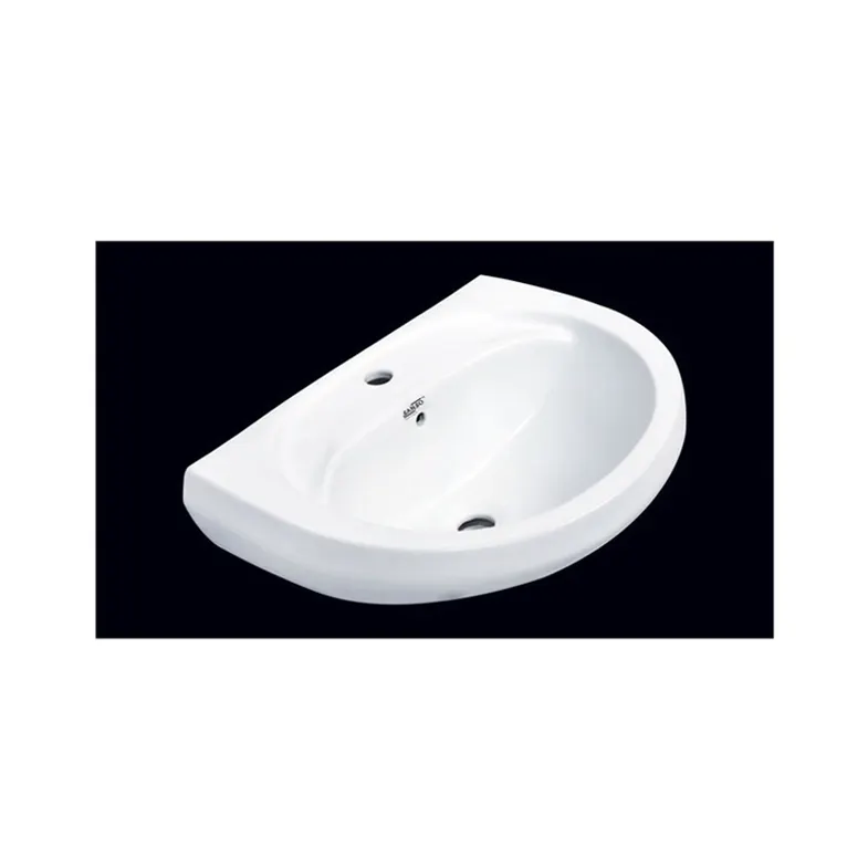 Fregadero colgante de pared para baño, soporte de un solo orificio, forma ovalada, color blanco