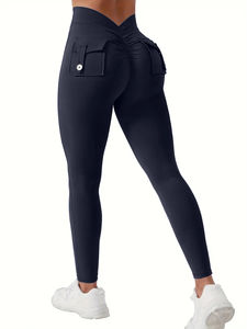 Hot Selling XXL Women's High Waisted Elastic Yoga Pants Knee-Length Workout Running Fitness <b>Leggings</b> <b>with</b> <b>Pockets</b> Solid Pattern - Product Image 5