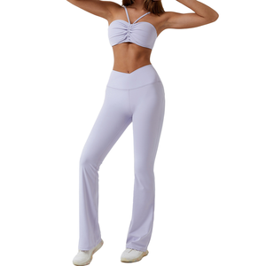 Conjunto de 2 Piezas de Ropa Deportiva para Mujer, Color Sólido, para Gimnasio, Fitness, Ejercicio, Yoga, con Cintura Elástica, Venta al Por Mayor OEM - Product Image 1