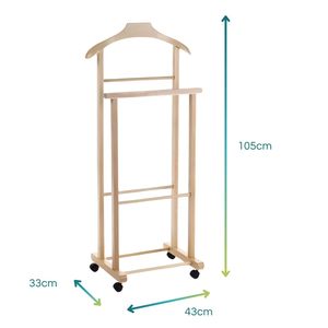 Legno di faggio 43x33x105 cm parcheggiatore a 2 Post appendiabiti da pavimento per giacche pantaloni e altro - Product Image 2