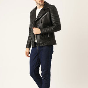 Chaqueta de cuero con soporte y cremallera completa para hombre, color liso teñido, hecho a medida, impermeable, ecológico, de alta calidad - Product Image 4