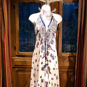 Nouveau été femmes vêtements décontractés imprimé col en v floral Maxi robes de soirée tout match dos nu sangle Empire grandes tailles OEM - Product Image 1