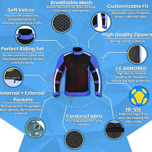 Veste de moto respirante, couleur personnalisée, polyester/cuir, protection, utilisation tout-terrain, aventure, sports double usage, unisexe - Product Image 2