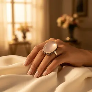 Bague ovale en quartz rose pour femmes, bijoux en argent 925, pierres précieuses, bagues en cristal - Product Image 2