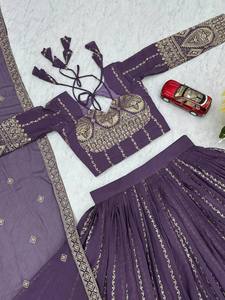 Lehenga Choli Tradicional de Diseño Vintage en Georgette Pesado, para Mujer, Estilo Bollywood, para Bodas y Fiestas, Chaniya Choli - Product Image 5